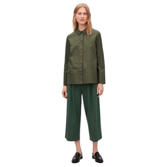 COS forest green pleated wide leg cropped trousers size 6 - Picture 2 of 6